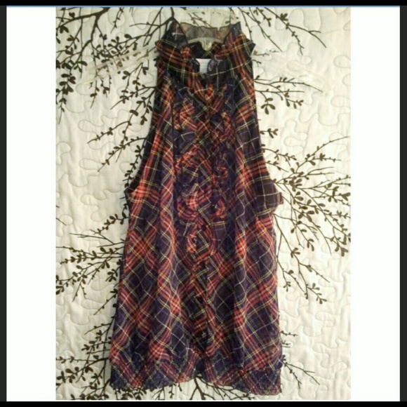 Red/Black Plaid Sheer Top