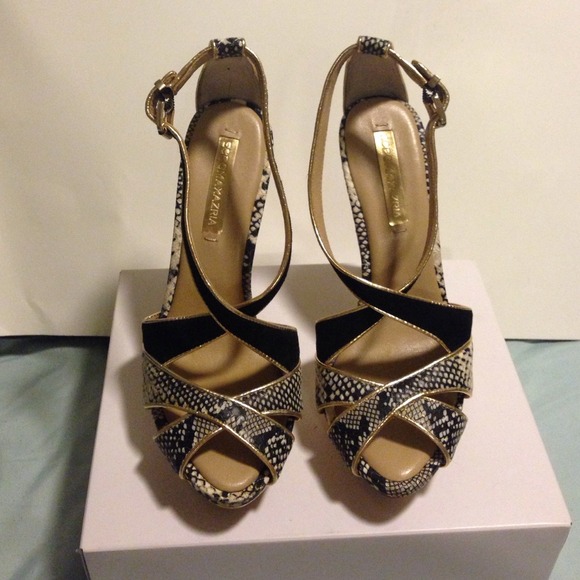 BCBG black and gold sandals