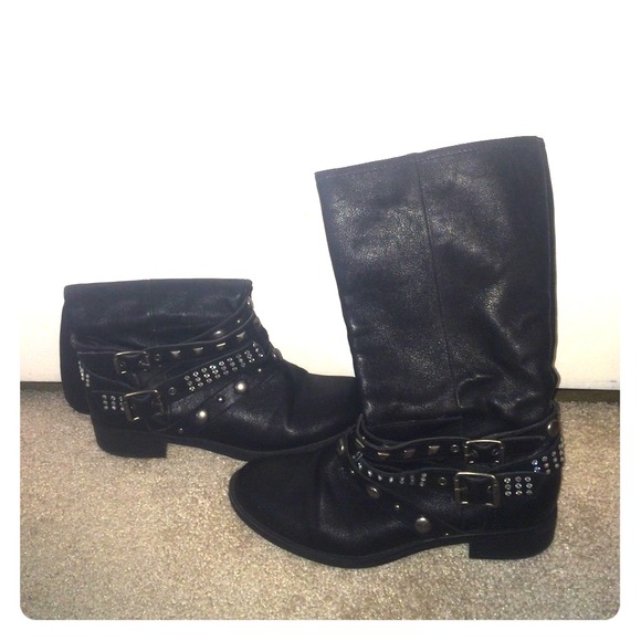 Moto boots with studded belts