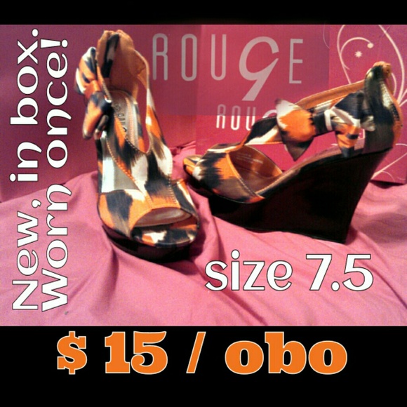 Orange and black multicolored wedges with bow - Picture 1 of 1