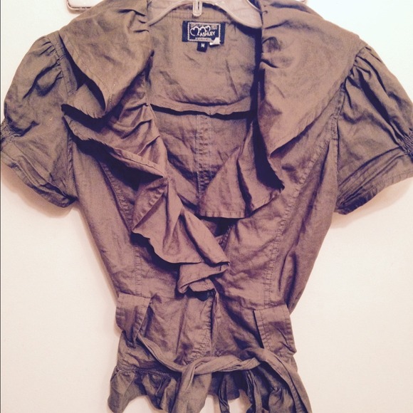 Olive green top with belt tie (new)