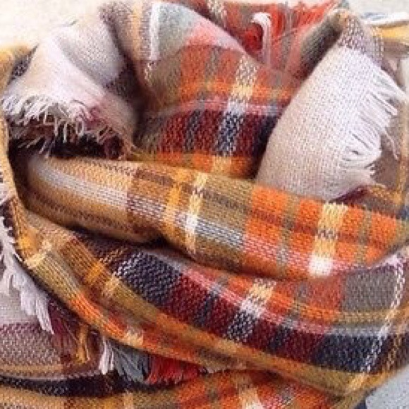 Accessories | Orange Plaid blanket scarf Fall - Picture 2 of 4