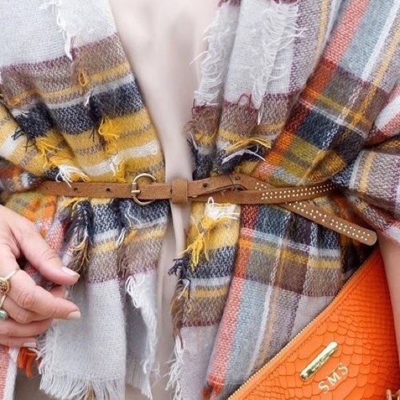 Accessories | Orange Plaid blanket scarf Fall - Picture 3 of 4