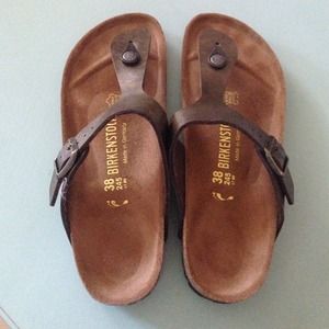 Birkenstock Golden Brown Birko-Flor Gizeh, size 8