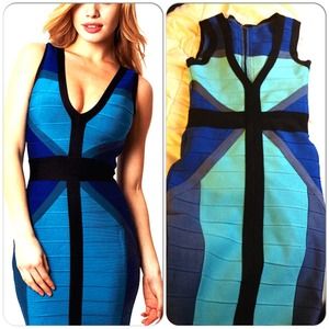 Colorblock blue black bandage dress herve style