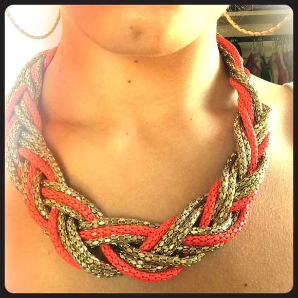 REDUCED!! Gold & orange braided neaklace