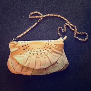 Beige studded satchel purse
