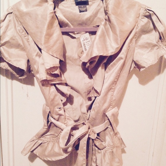 Champagne colored satin top with Belt tie (new)