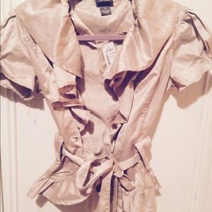 Champagne colored satin top with Belt tie (new)