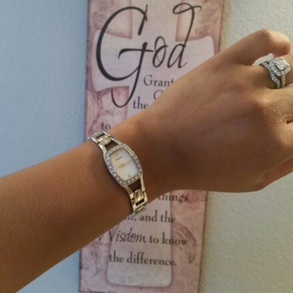 Diamond Accented Silver & Gold Fossil Watch
