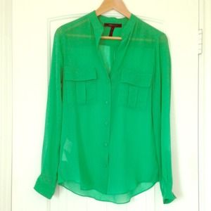 BCBG silk utility blouse.
