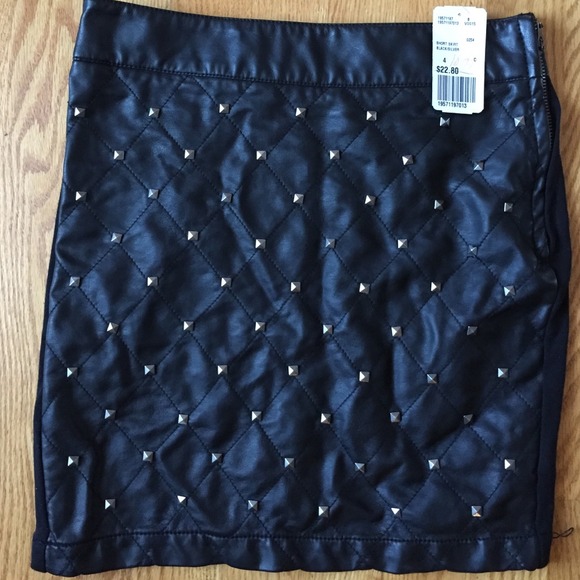 Black Leather Studded Pencil Skirt - Picture 1 of 4
