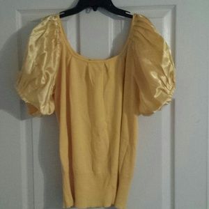 Yellow Cotton Blouse with Pleated Rayon Sleeves