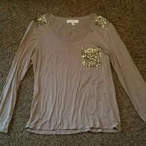 Tan with gold sequins top