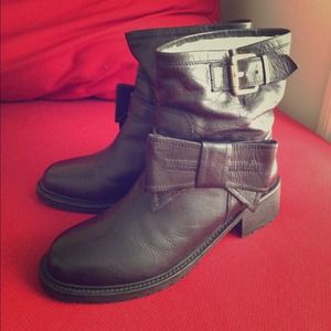 Red Valentino Black Leather Bow Boots
