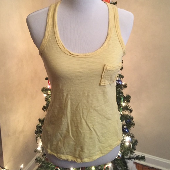 Yellow racer back tank top w/ pocket
