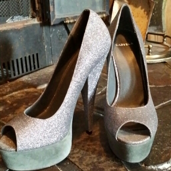Carvela Pewter Glitter Peep - toe Pumps