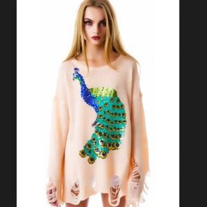 Wildfox Sequin Peacock Baby Rose Knit sweater