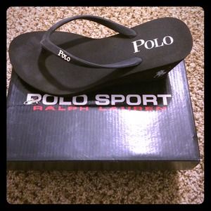 Black Matte Rubber Platform Polo flip flops