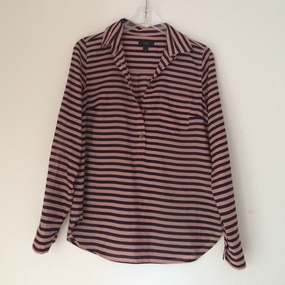 NWOT J. Crew Mauve and Black Striped Blouse