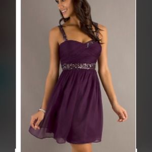 Plum baby doll styled prom dress