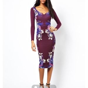 Asos US4 long-sleeved floral printed Midi dress!