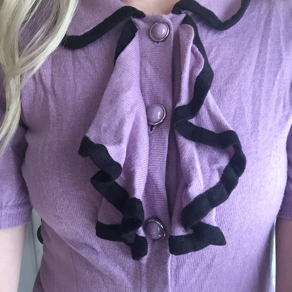 Purple Cropped frilly sweater button up - Picture 2 of 4