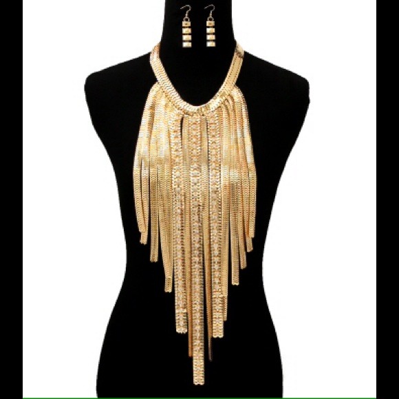 Herringbone Chain Drop Necklace & Earring Set