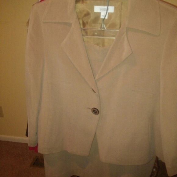 Taupe colored 2 piece women's silk skirt suit