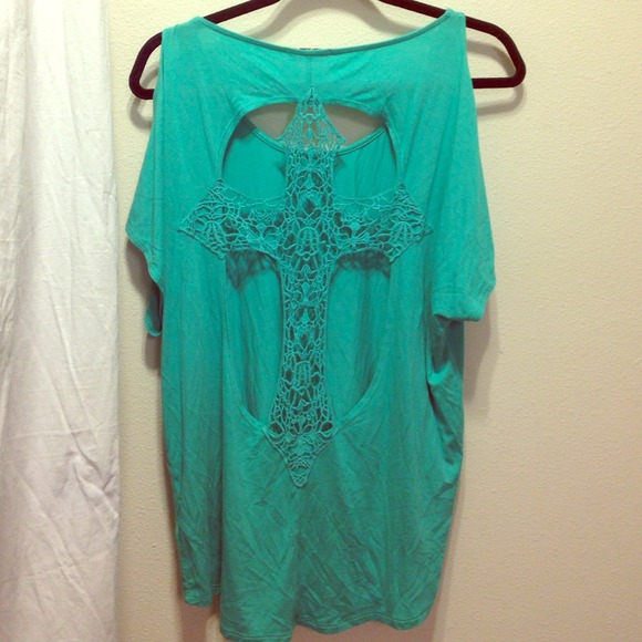 Teal Open Back Cross Shirt