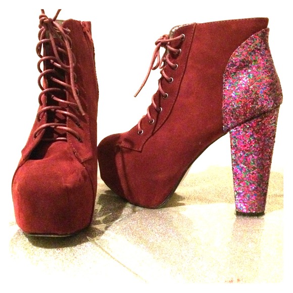 Multi glitter platform booties