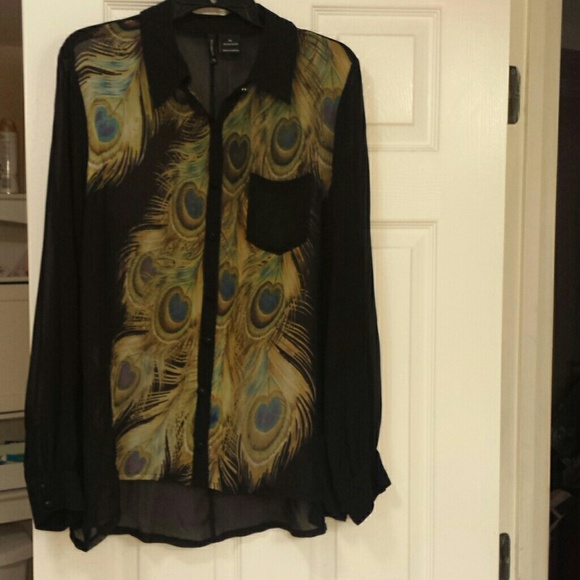 Sheer PEACOCK print top