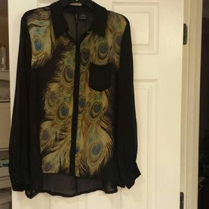 Sheer PEACOCK print top