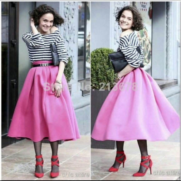 Full pink midi scuba skirt