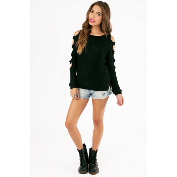 ✖️SOLD✖️Black Arm Cut Out Knit Sweater - Picture 2 of 4