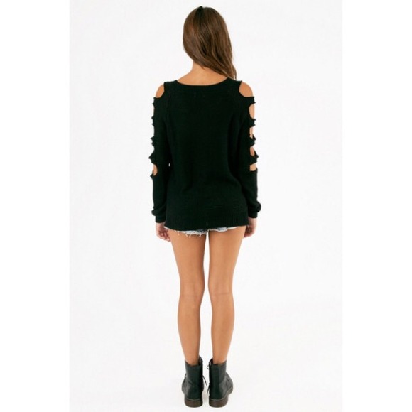 ✖️SOLD✖️Black Arm Cut Out Knit Sweater - Picture 3 of 4
