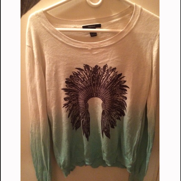 Forever 21 Tribal Blue Ombré Sweater