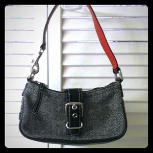 Coach tweed patent leather purse with buckle