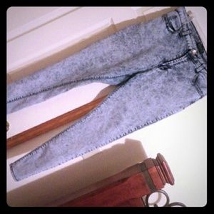 High-waist acid wash skinny jeans