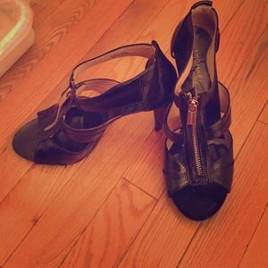 Michael Kors black with gold zipper booty heels