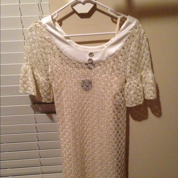 Beautiful mini lace dress beige color