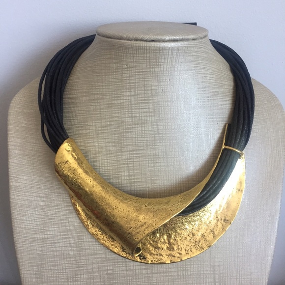 Hammered Metal Cord Statement Necklace - Picture 2 of 4