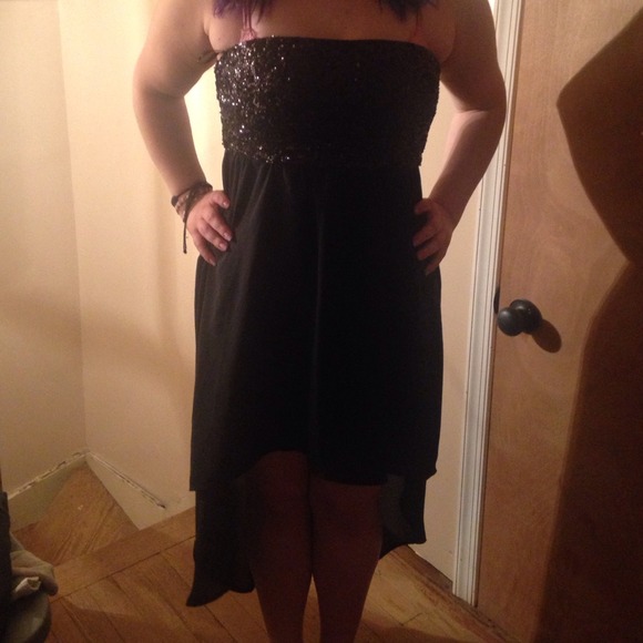 All black high low dress