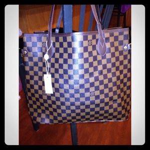 Brown check tote bag-new