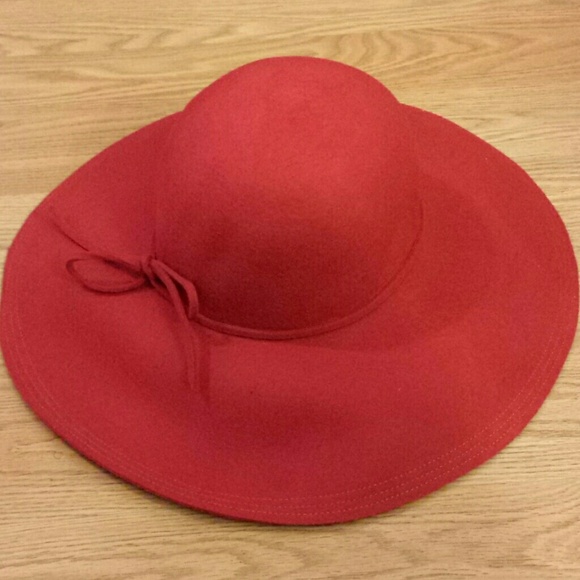 Red Wide Brim Floppy Sun Hat - 100% Wool Felt - Picture 2 of 4