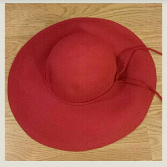 Red Wide Brim Floppy Sun Hat - 100% Wool Felt - Picture 4 of 4