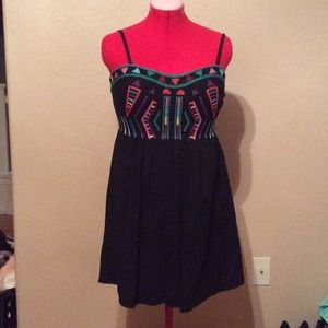 Black dress with Aztec Embroidery.