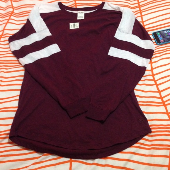 PINK Victoria's Secret Tops - Vs pink maroon and white long sleeve