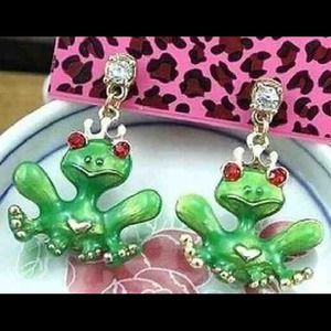 Betsey Frog Earrings With Cubic Stone.