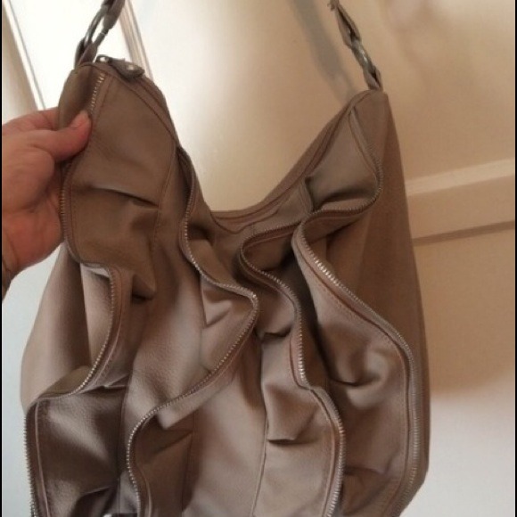 Donating Friday Taupe ruffle zipper tote